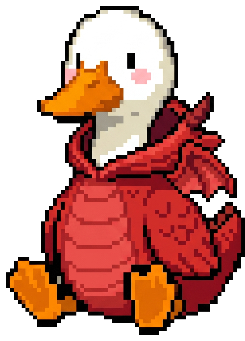 Pato adulto con disfraz de dragón rojo